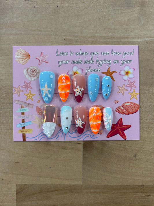 Bright Blue Sea Almond Nails