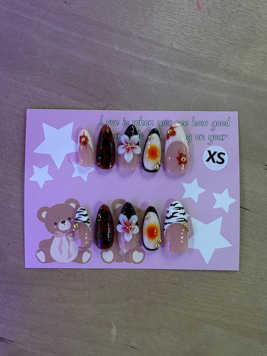Zebra Sunset Almond Nails