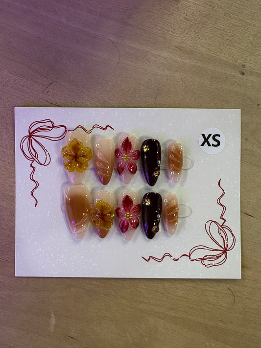 Espresso Floral Almond Nails