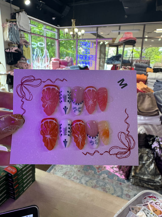 Fruit Tequila print Acrylic Nails