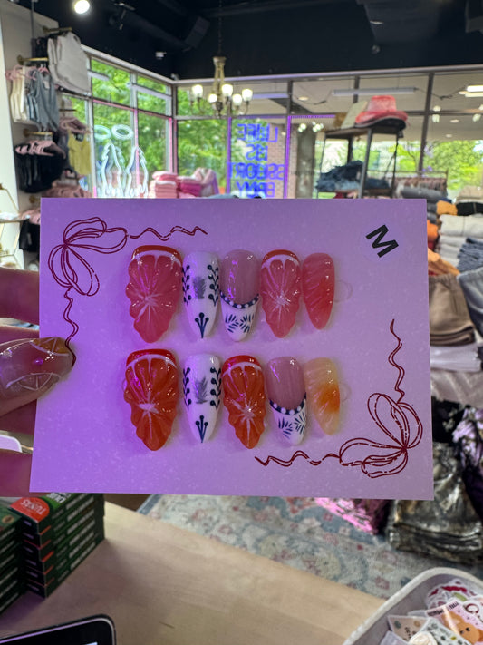 Fruit Tequila print Acrylic Nails