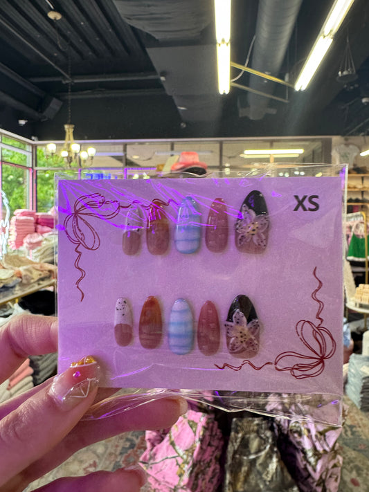 Floral Almond Bubble Nails