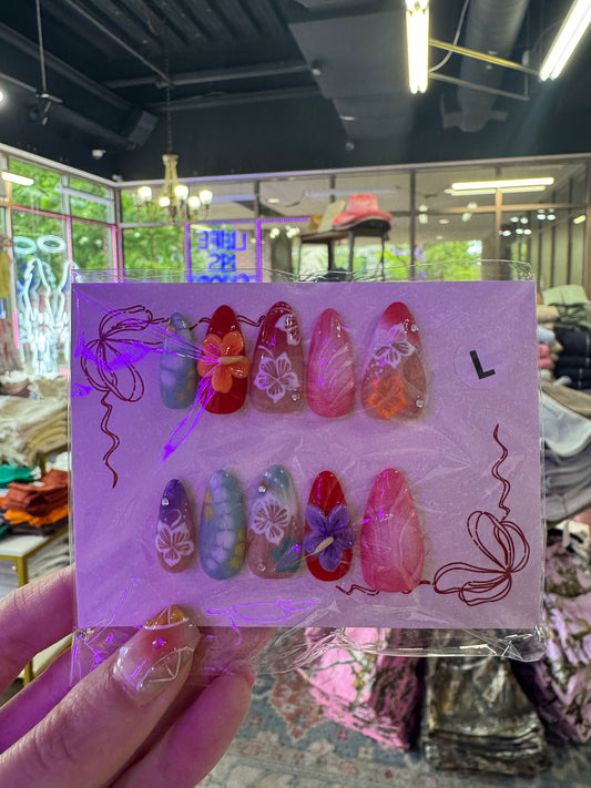 Multi Color Floral Almond Press Ons