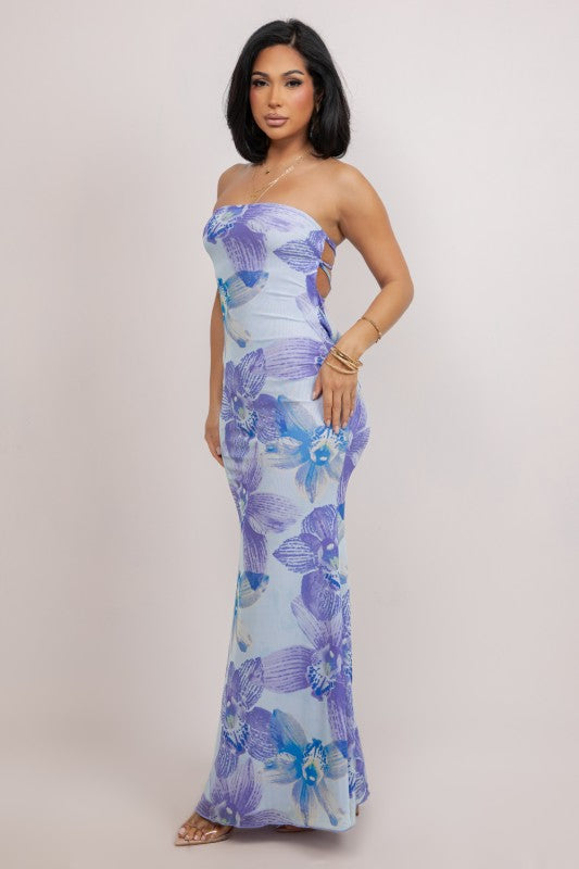 Maxi Printed Blue Open Back