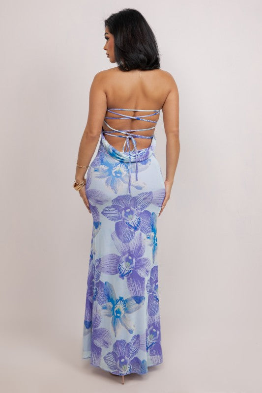 Maxi Printed Blue Open Back