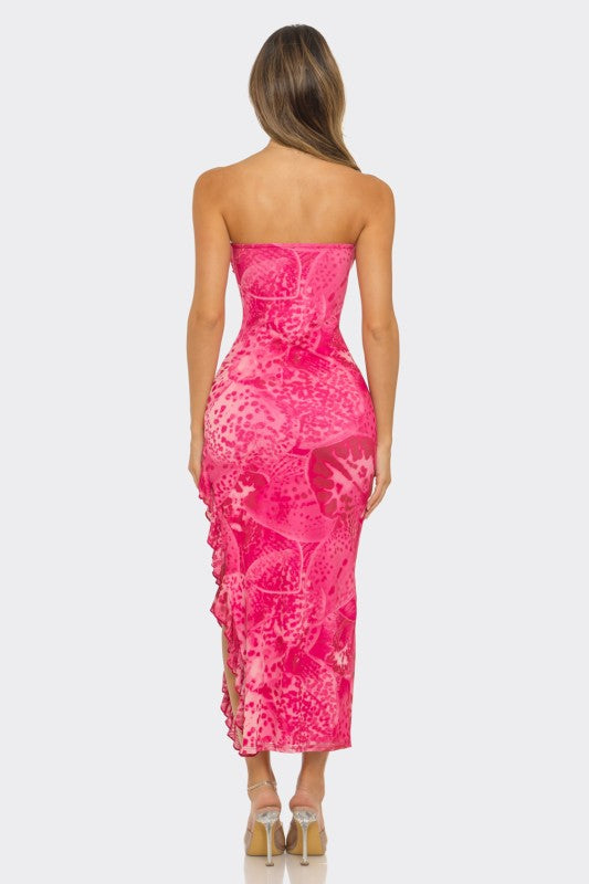 Printed Hot Pink Tube Dress