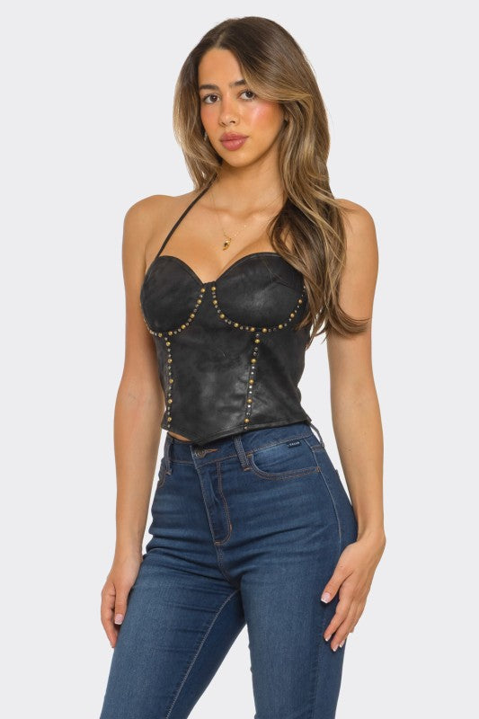 Black Rhionstone Corset Top