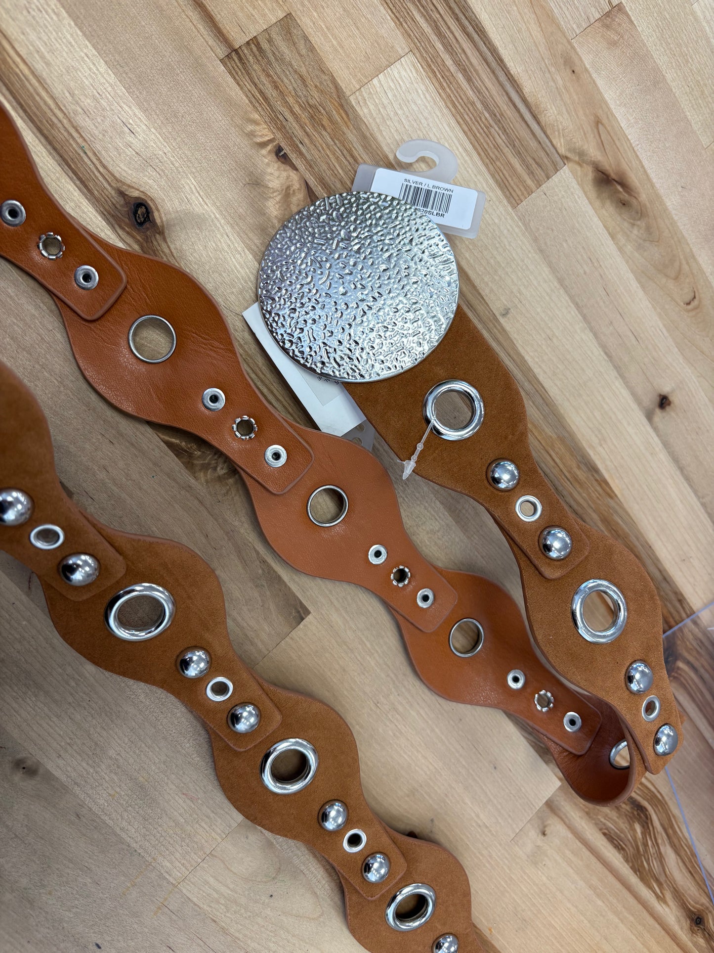 Brown Silver Circle Buckle Belt