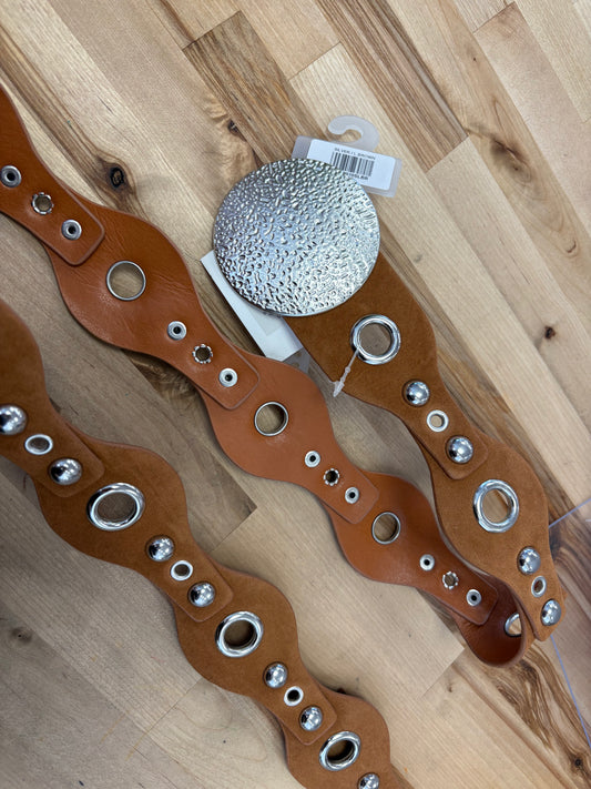 Brown Silver Circle Buckle Belt