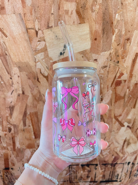 Hot Pink Bow Mix Glass Cup