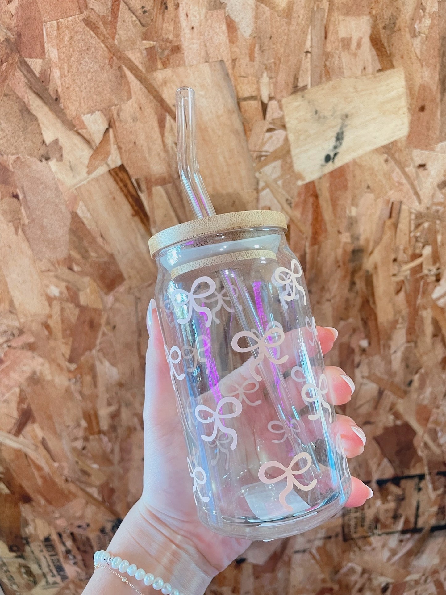 Baby Pink Bow Glass Cup