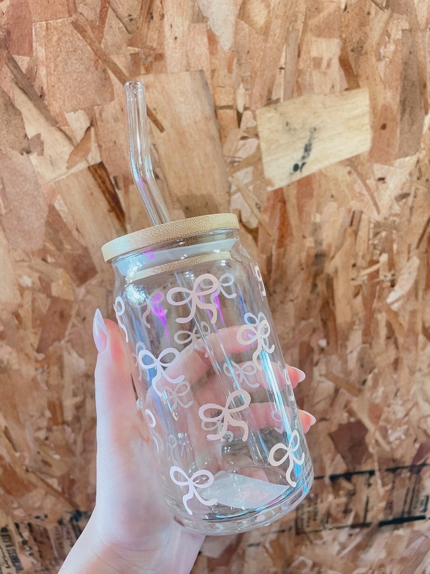 Baby Pink Bow Glass Cup