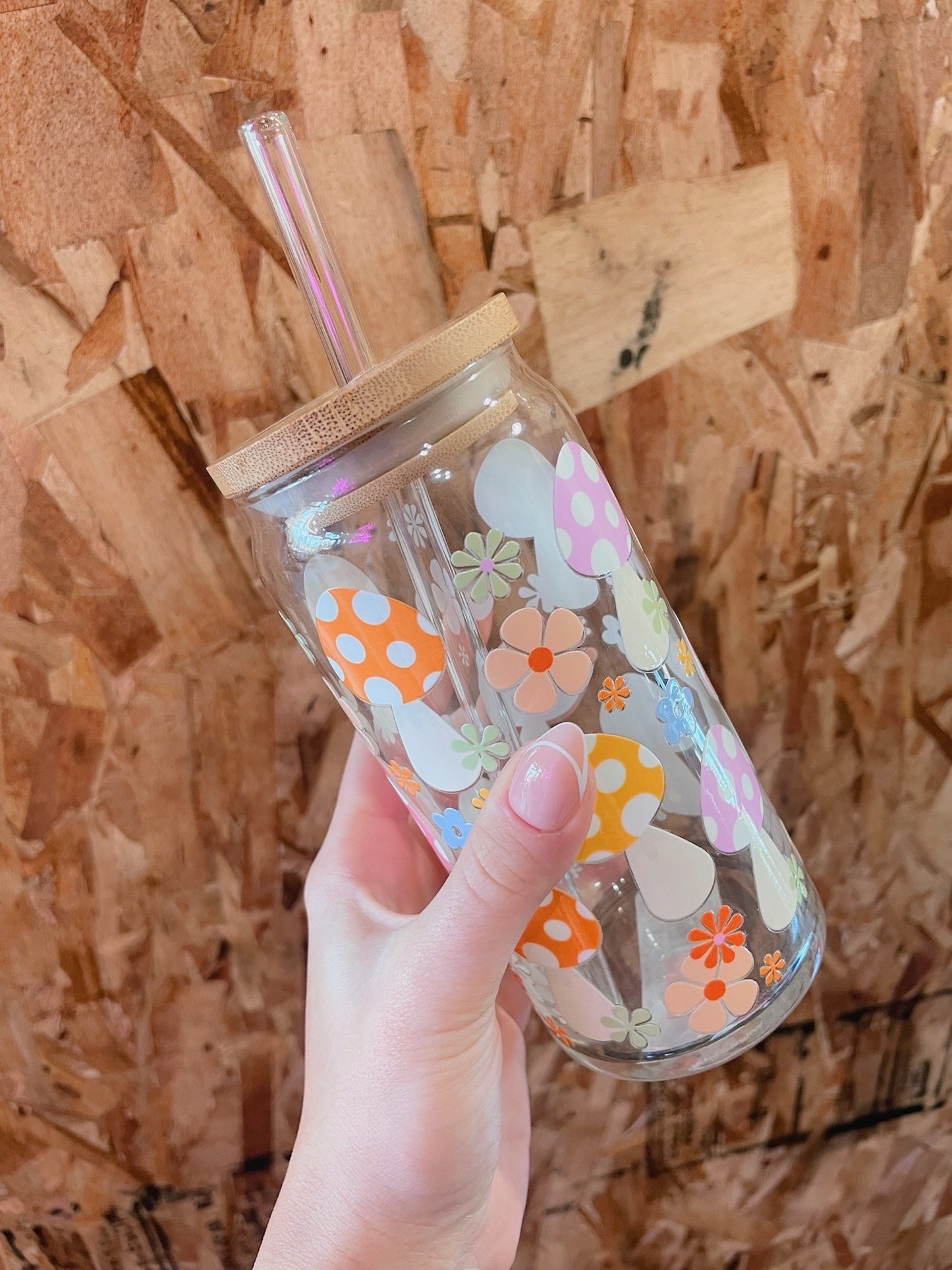 Mushrooms & Flower Glass Cup