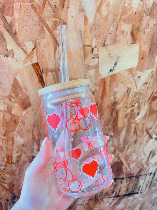 Cherry & Hearts Glass Cup