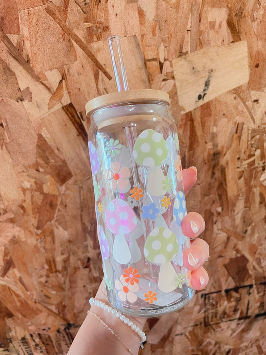 Mushrooms & Flower Glass Cup