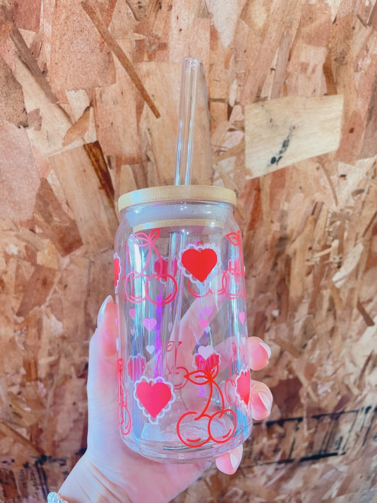 Cherry & Hearts Glass Cup