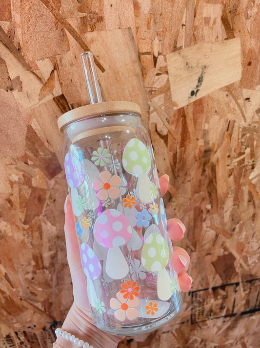 Mushrooms & Flower Glass Cup