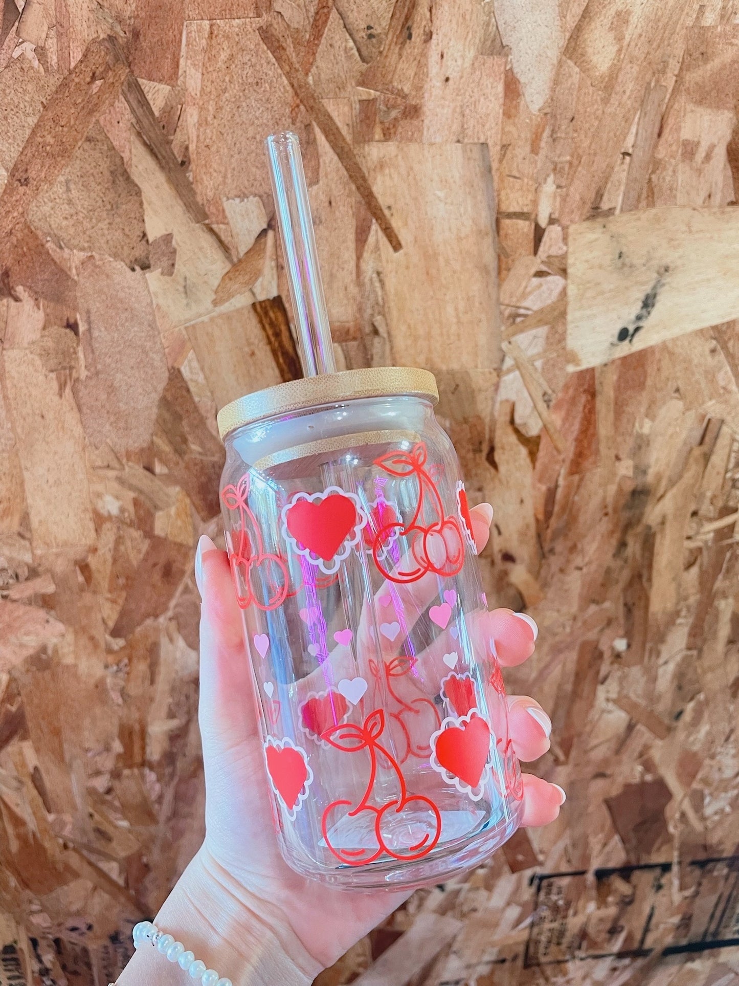 Cherry & Hearts Glass Cup