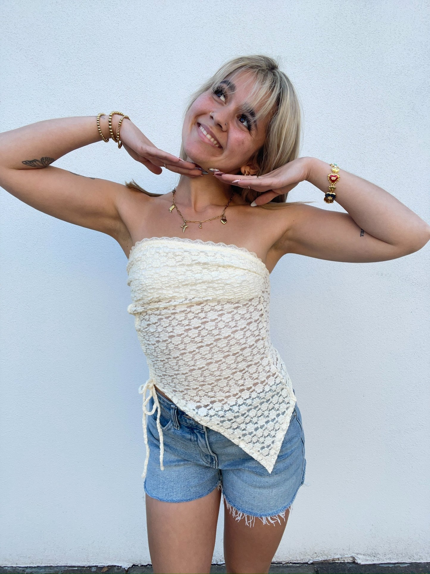 Asymmetrical Hem Tube Lace Top