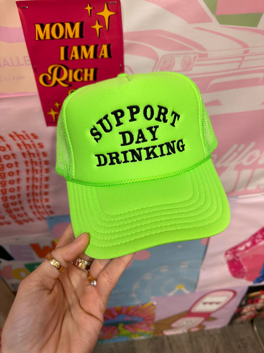 Support Day Drink Trucker Hat: Neon Green/Black