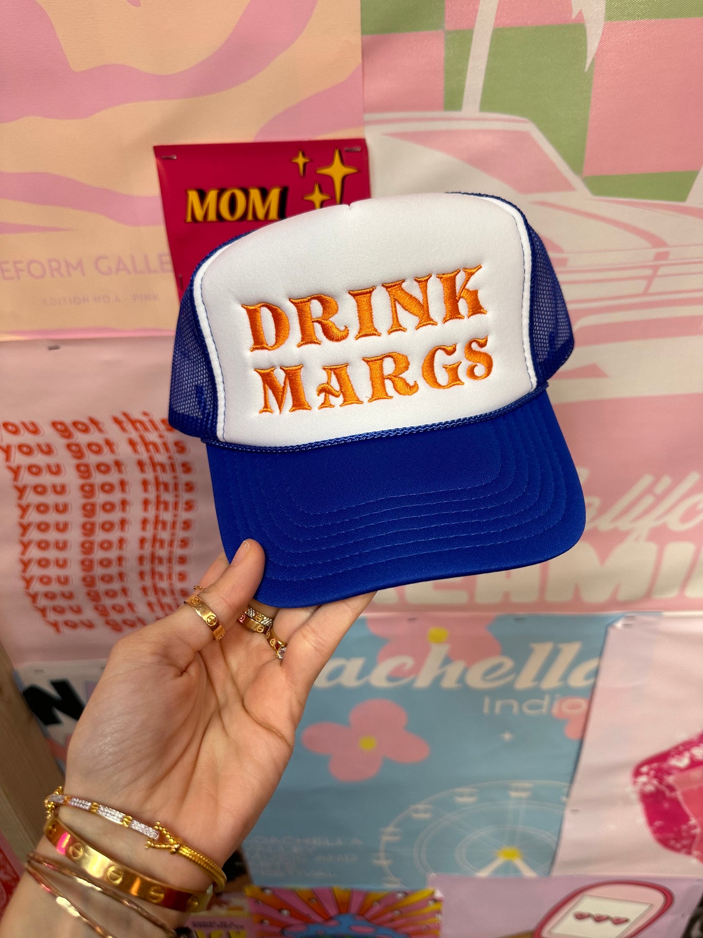 Drink Margs Trucker Hat: Blue/Orange