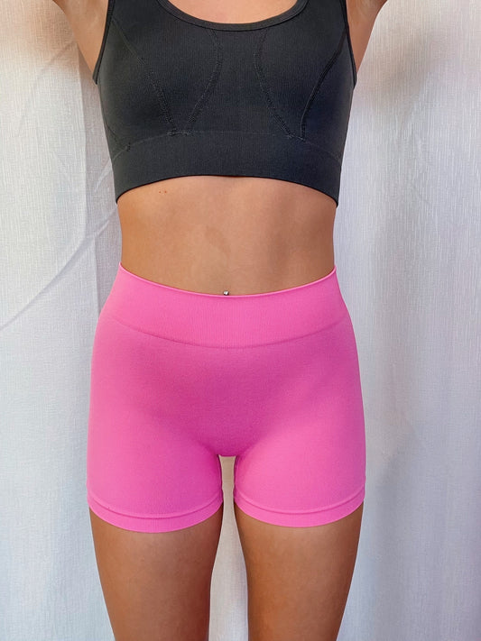 Ribbed Pink Biker Shorts