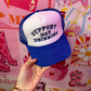 Support Day Drinking Trucker Hat: Blue/Blue