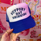 Support Day Drinking Trucker Hat: Blue/Blue