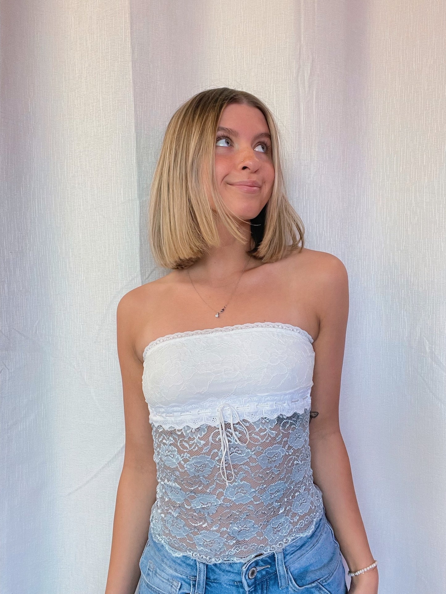 Long Lace Strapless Top