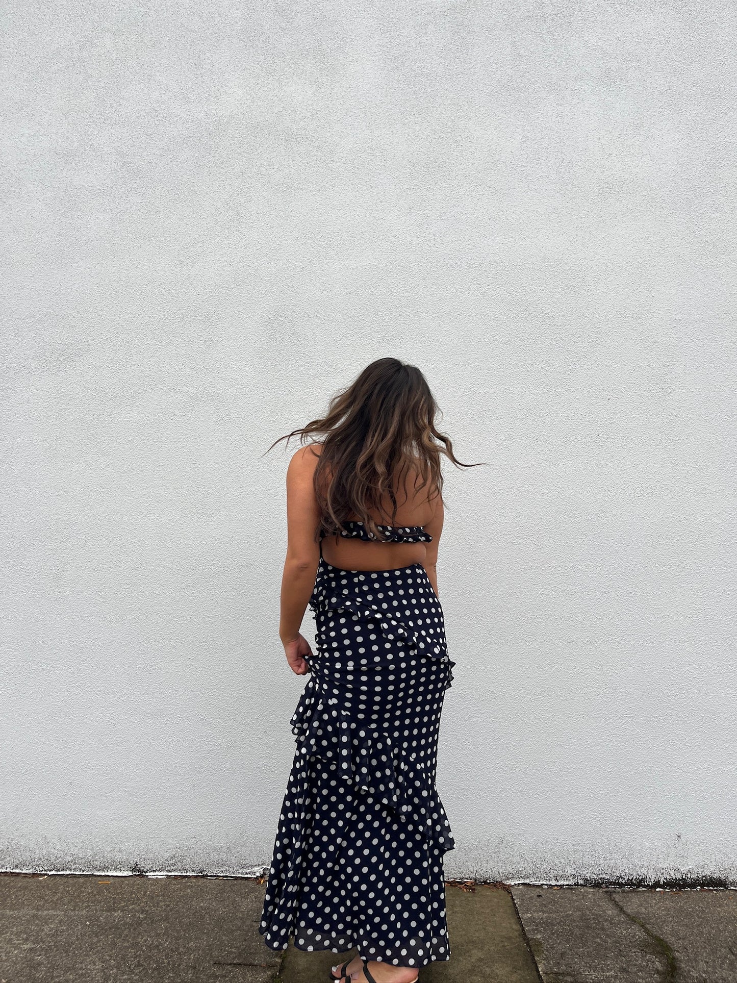 Navy Polka Dot Maxi Dress