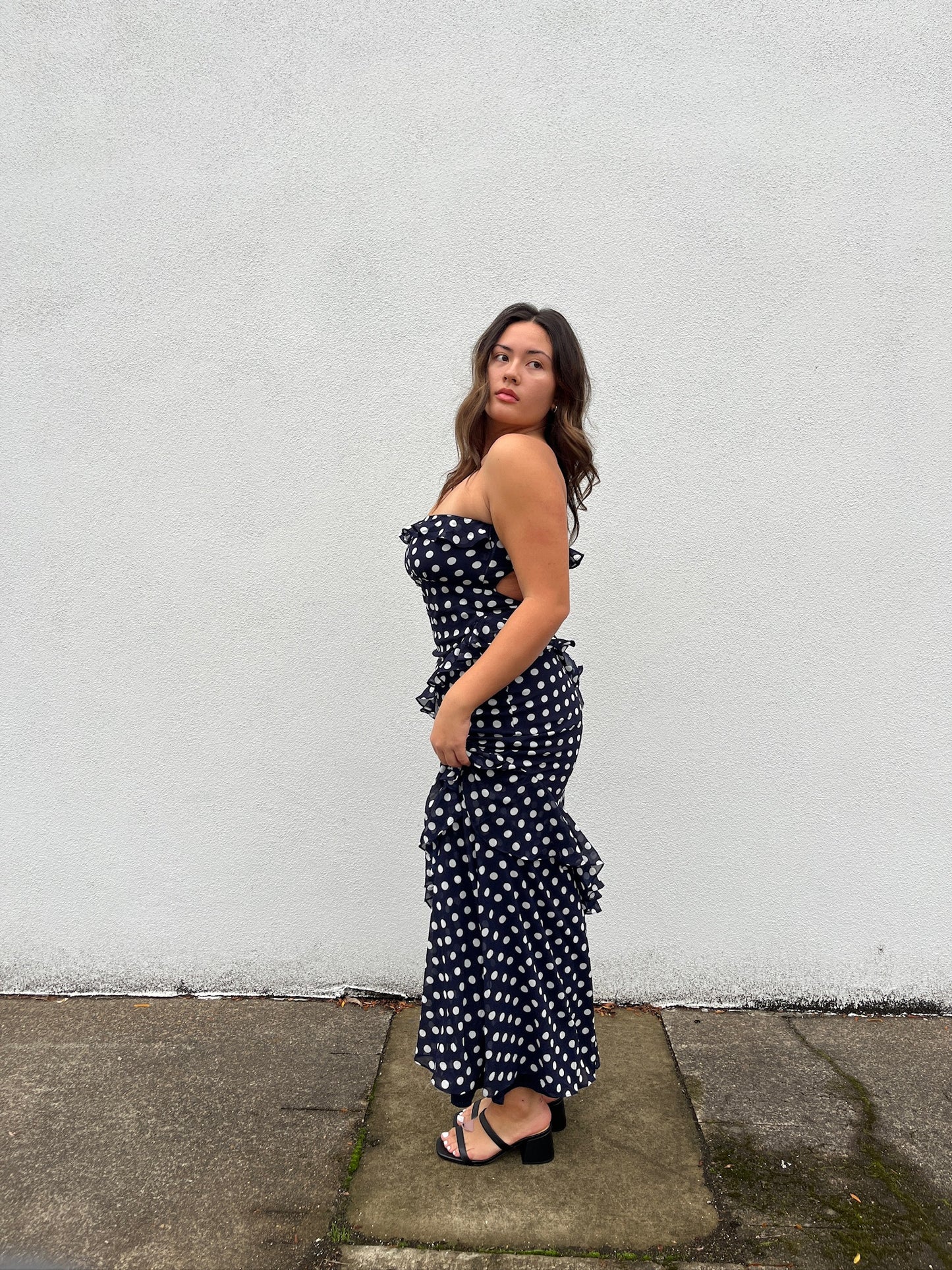 Navy Polka Dot Maxi Dress