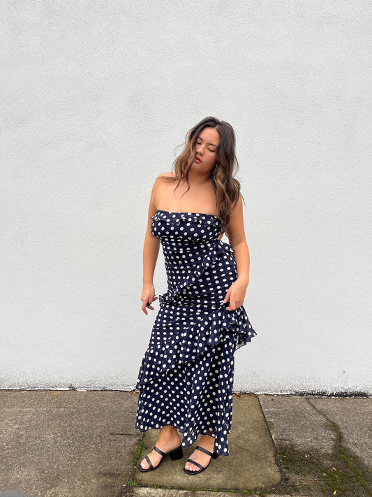 Navy Polka Dot Maxi Dress