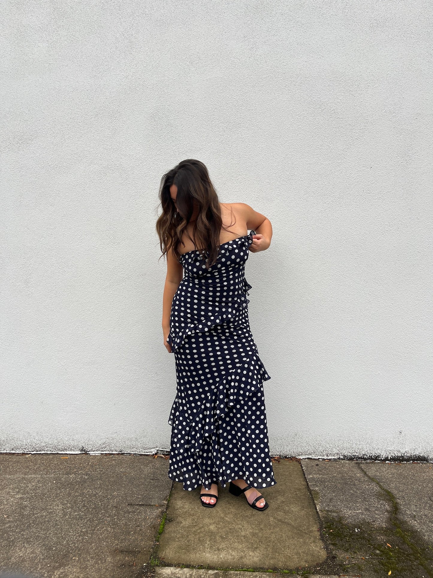 Navy Polka Dot Maxi Dress