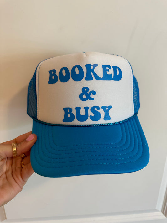 Booked & Busy Trucker Hat Blue