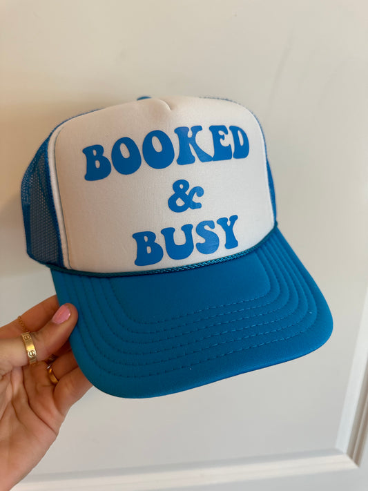 Booked & Busy Trucker Hat Blue