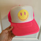 Smiley Face Trucker Hat Pink