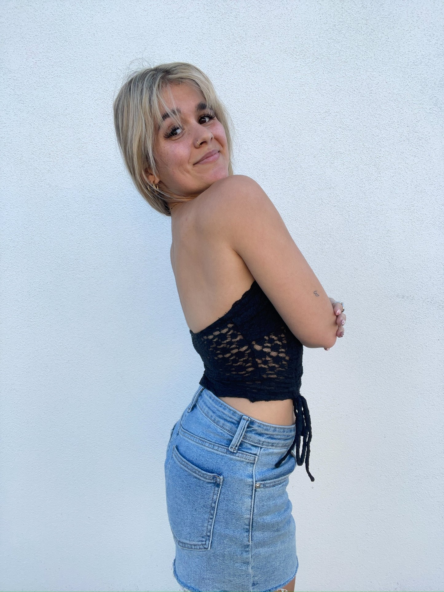 Asymmetrical Hem Tube Lace Top