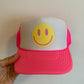 Smiley Face Trucker Hat Pink