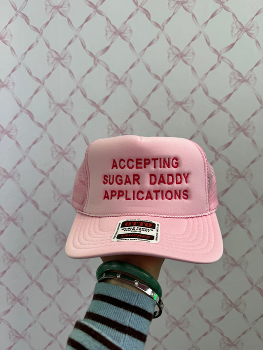 Accepting sugar daddy Baby Pink Trucker Hat