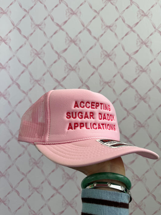 Accepting sugar daddy Baby Pink Trucker Hat