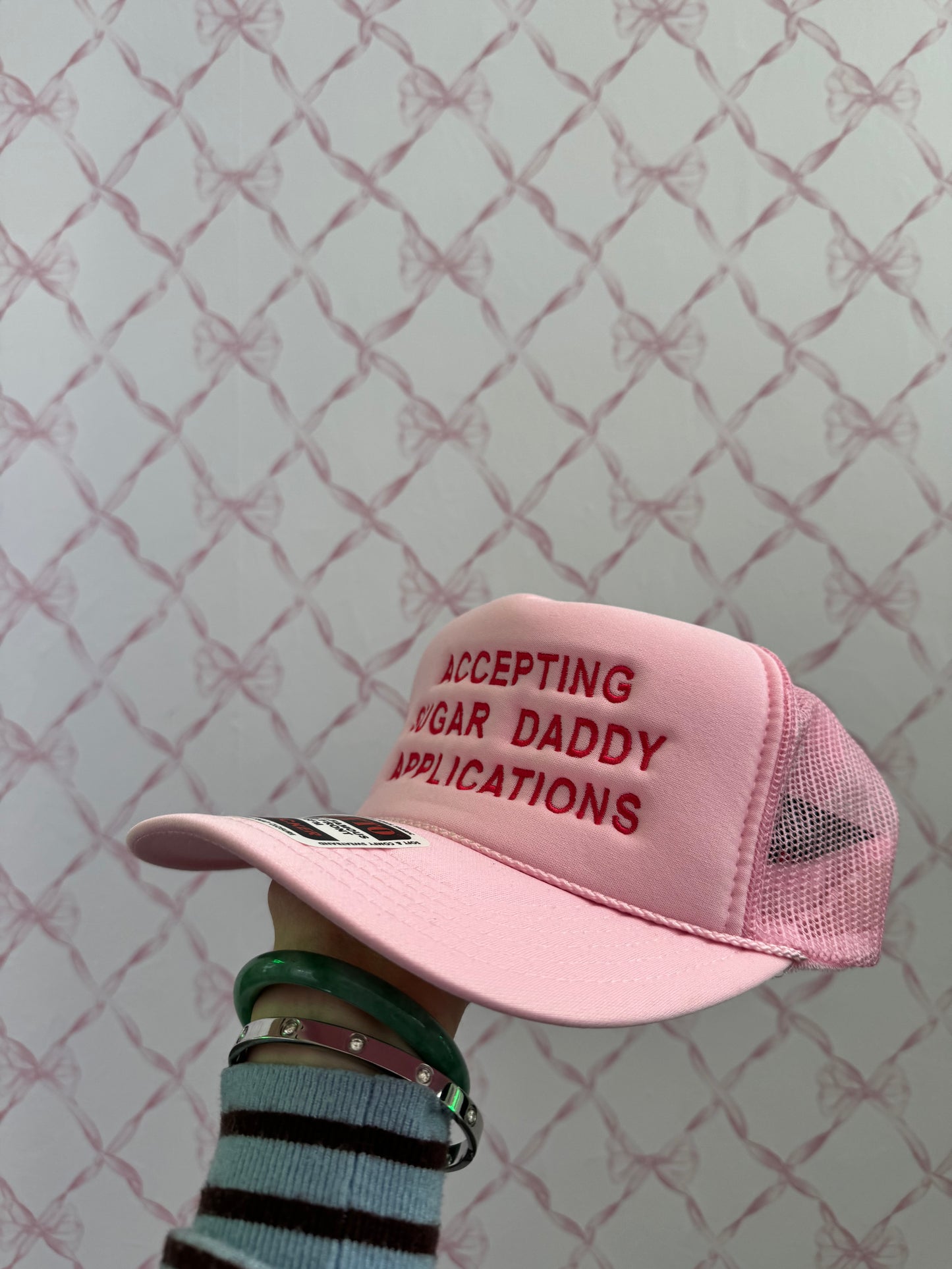 Accepting sugar daddy Baby Pink Trucker Hat