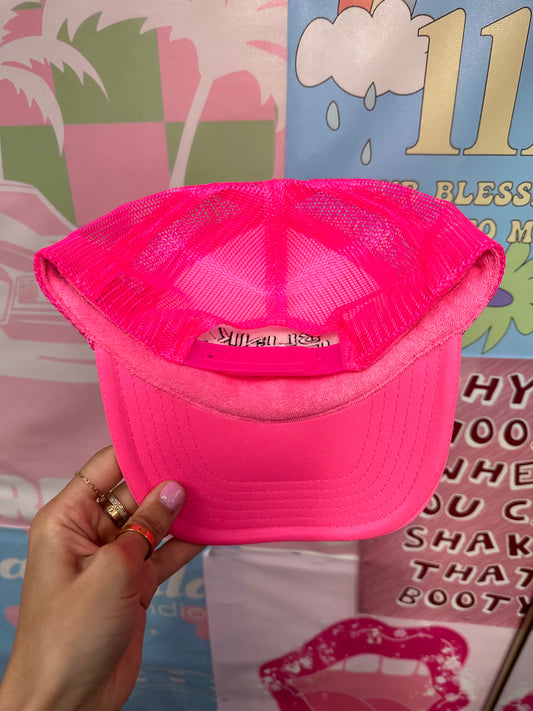 Blink If You Want Me Trucker Hat: Pink/Black