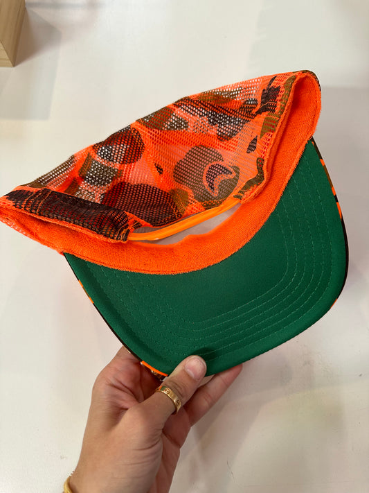 My Drinking Hat Trucker Hat: Orange Camo/Black