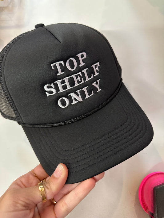 Top Shelf Only Trucker Hat: Black/White