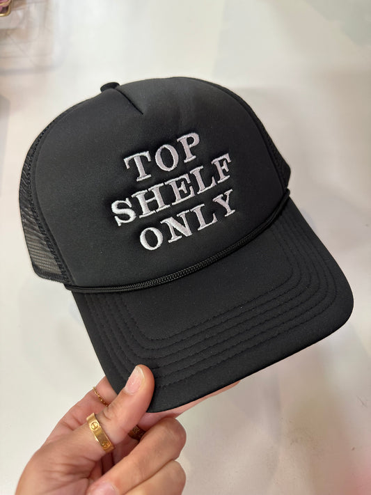 Top Shelf Only Trucker Hat: Black/White