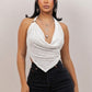 Silver Detailed Cowl Neck Top