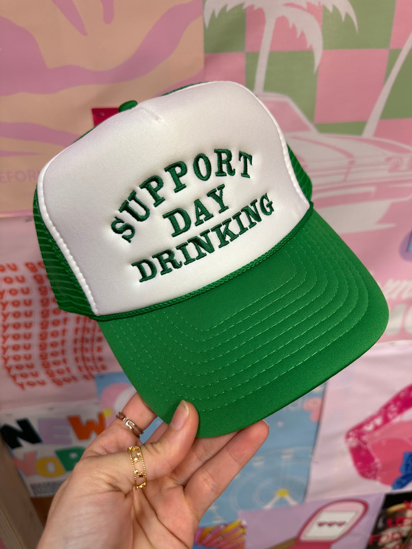 Support Day Drinking Trucker Hat: Green