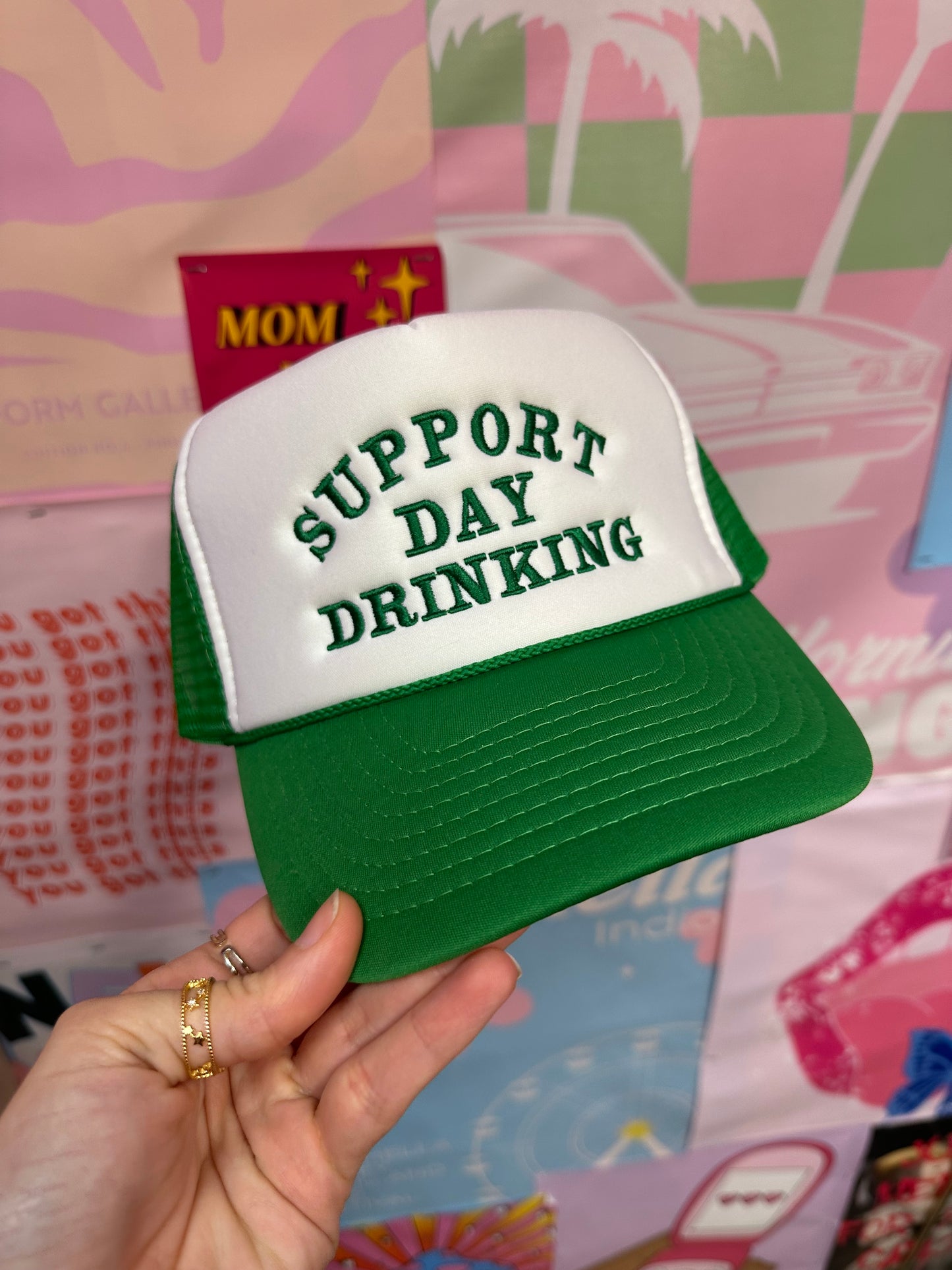 Support Day Drinking Trucker Hat: Green