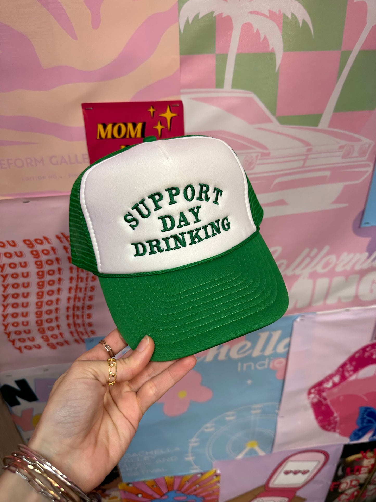 Support Day Drinking Trucker Hat: Green