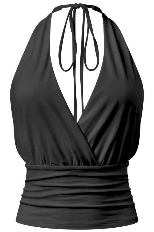 Halter Draped Crossover Open Back